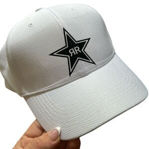 ROCKSTAR ENERGY DRINK • white sport tek snap back hat with black rocksta…
